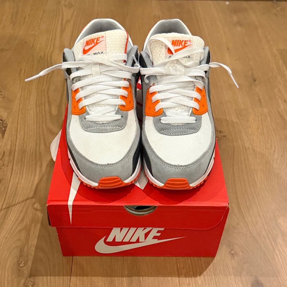 Nike Air Max 90 Sneakers - White, Gray, and Orange